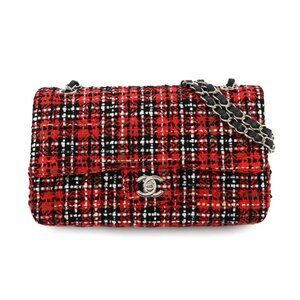 CHANEL Matelasse 25 Chain Shoulder Bag Tweed Leather Red A01112 90284914